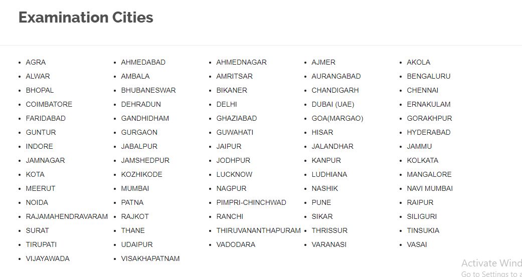 CA Articelship exam cities