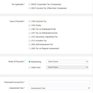 Tax payment page in TIN NSDL
