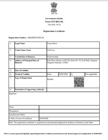 GST Registration Certificate