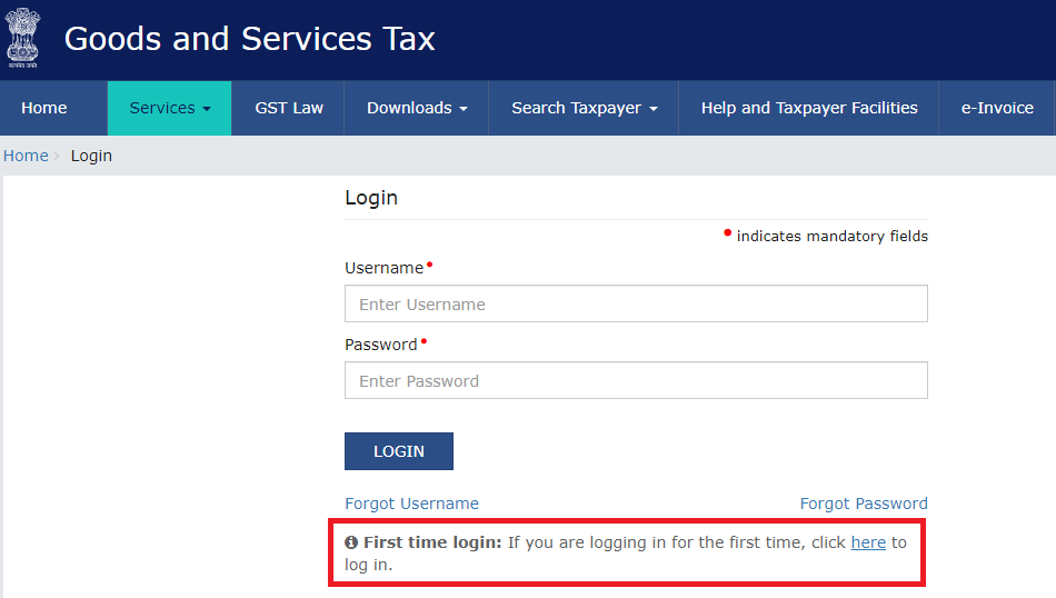 first login on gst portal