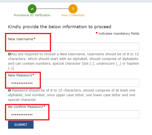 New username and password on GST portal