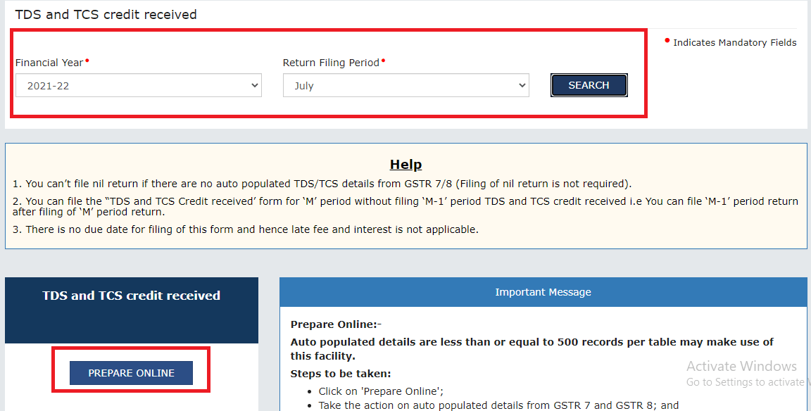 selecting time period in statment of tcs