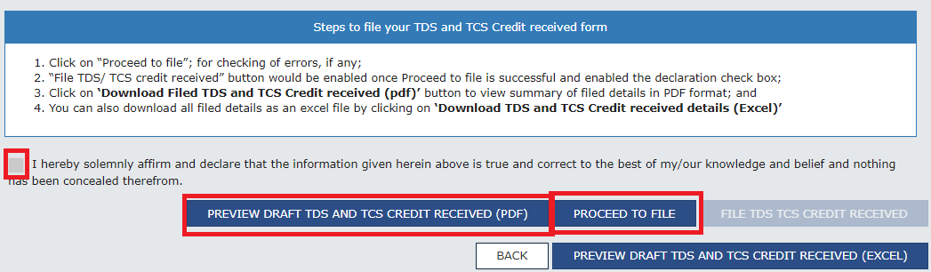 Proceed to file in tcs 