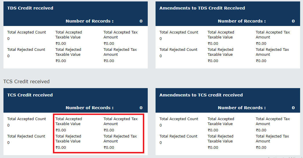 TCS and TDS credit received main page