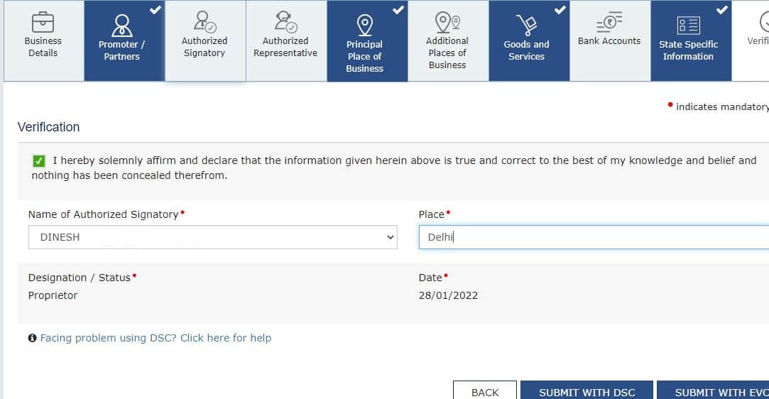 the last step to add bank account in gst