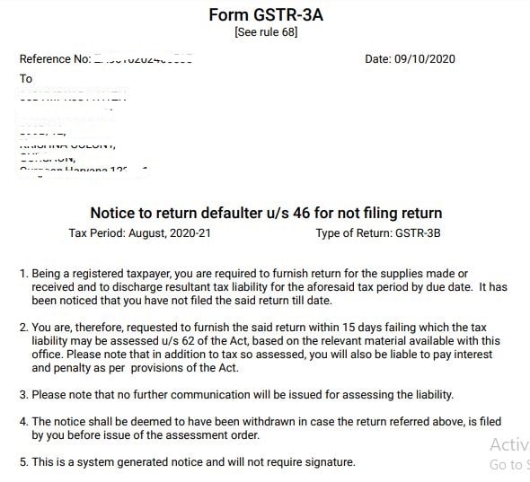 GSTR-3A Notices Page